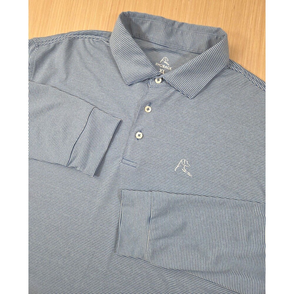 Rhoback Men's XL Polo Shirt Performance Blue Gray Striped Long Sleeve Golf